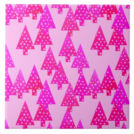 Kerstbomen met een moderne bloem - roze fuchsia ro tegeltje (Voorkant)