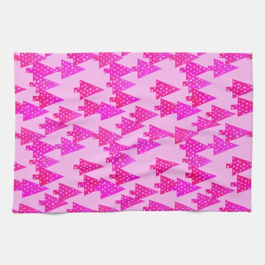 Kerstbomen met een moderne bloem - roze fuchsia ro theedoek (Horizontaal)