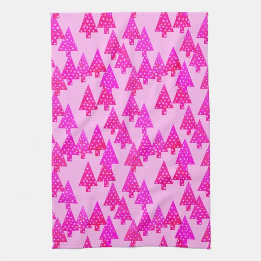 Kerstbomen met een moderne bloem - roze fuchsia ro theedoek (Verticaal)