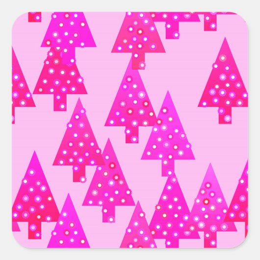 Kerstbomen met een moderne bloem - roze fuchsia ro vierkante sticker (Voorkant)