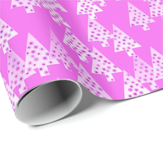 Kerstbomen met een moderne bloem - roze orchidee cadeaupapier (Rol Hoek)