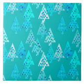 Kerstbomen met een moderne bloem - turkooi tegeltje (Voorkant)