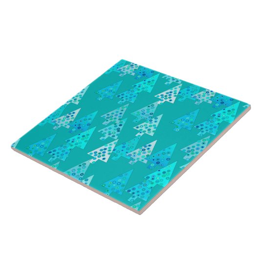 Kerstbomen met een moderne bloem - turkooi tegeltje (Zijkant)