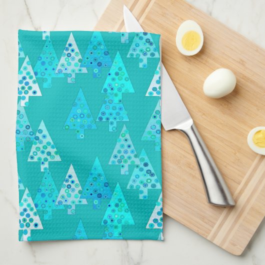 Kerstbomen met een moderne bloem - turkooi theedoek (Quarter Fold)