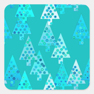 Kerstbomen met een moderne bloem - turkooi vierkante sticker