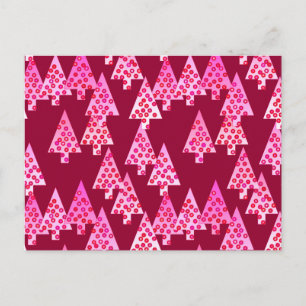 Kerstbomen met een moderne bloem - wijn en roze feestdagenkaart