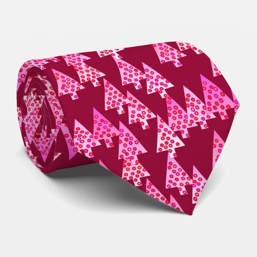 Kerstbomen met een moderne bloem - wijn en roze stropdas (Opgerold)