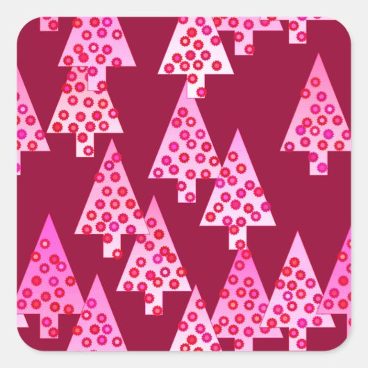 Kerstbomen met een moderne bloem - wijn en roze vierkante sticker (Voorkant)