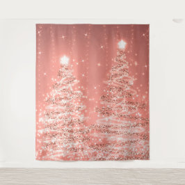 Kerstbomen met glinsterende achtergrond Roze Goud  Wandkleed