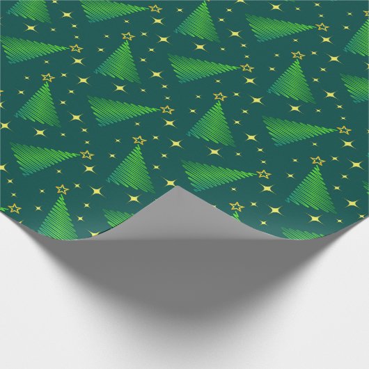 Kerstbomen met gouden sterren cadeaupapier (Hoek)