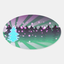 kerstbomen met groene tassen ovale sticker