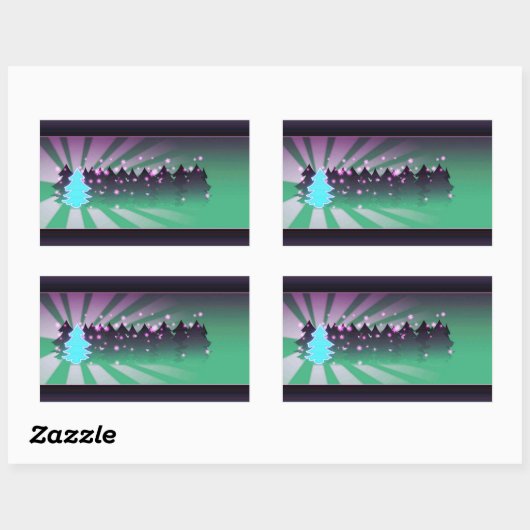 kerstbomen met groene tassen rechthoekige sticker (Vel)