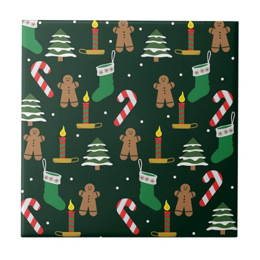 Kerstbomen met kerstmannen van gemberkoek, tegeltje (Voorkant)