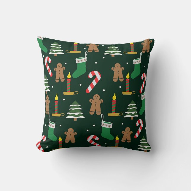 Kerstbomen met kerstmannen van peperkoek,  kussen (Voorkant)