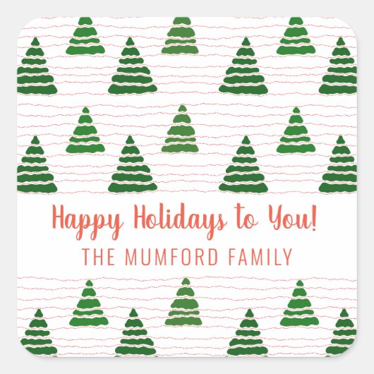Kerstbomen met kralen snaren patroon vierkante sticker (Voorkant)