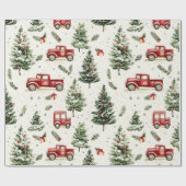 Kerstbomen met oude rode vrachtwagens cadeaupapier (Vlak)