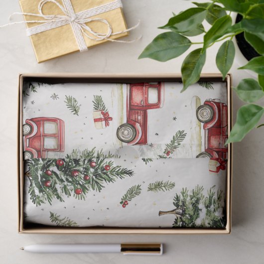 Kerstbomen met oude rode vrachtwagens tissuepapier (Geschenk)