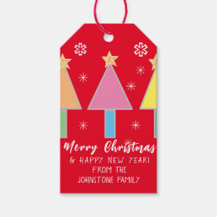 kerstbomen met persoonlijke naam Cool Cute Red Cadeaulabel