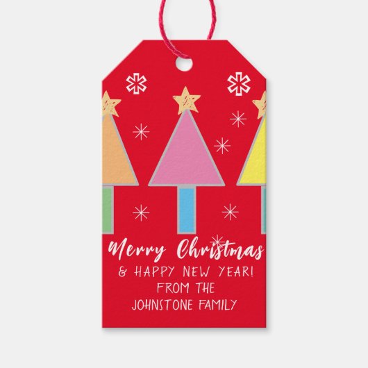 kerstbomen met persoonlijke naam Cool Cute Red Cadeaulabel (Voorkant)