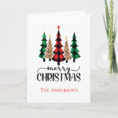 kerstbomen met rode groene zwarte buffelstang feestdagen kaart (Voorkant)