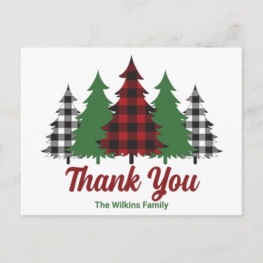 Kerstbomen met rode ruiten Personalized bedankjes Briefkaart (Voorkant)