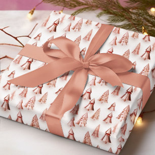 Kerstbomen met Roze Gouden Metaalglans Cadeaupapier