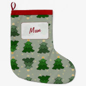 Kerstbomen met sterren en aangepaste naam grote kerstsok (Voorkant)