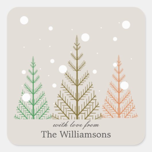 kerstbomen met vallende sneeuw vierkante sticker (Voorkant)