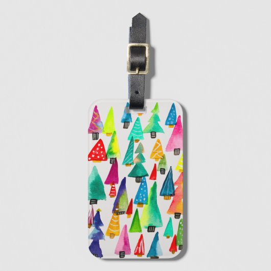 kerstbomen met waterverf bagagelabel (Voorkant (verticaal))