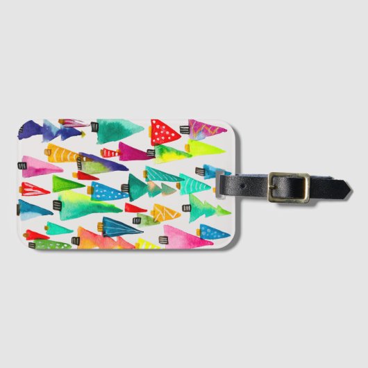 kerstbomen met waterverf bagagelabel (Voorkant (horizontaal))