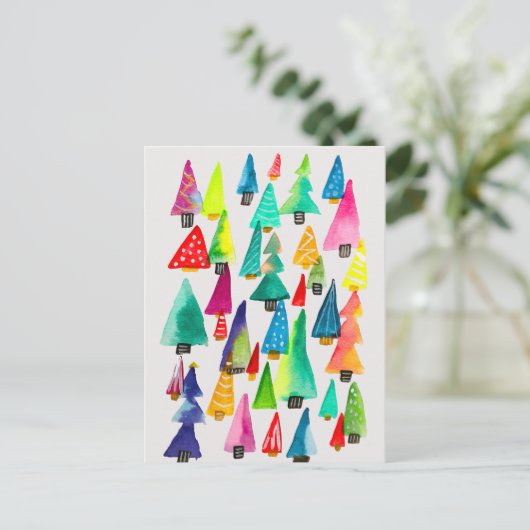 kerstbomen met waterverf briefkaart (Staand voorkant)