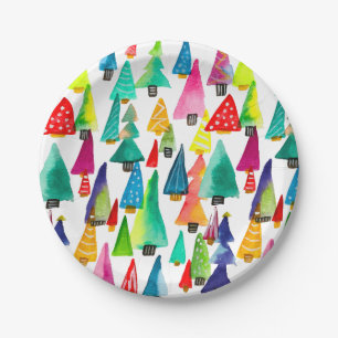 kerstbomen met waterverf papieren bordje