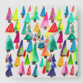 kerstbomen met waterverf vierkante klok (Voorkant)