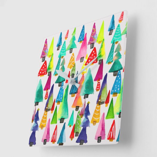 kerstbomen met waterverf vierkante klok (Hoek)