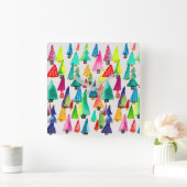 kerstbomen met waterverf vierkante klok (Huis)