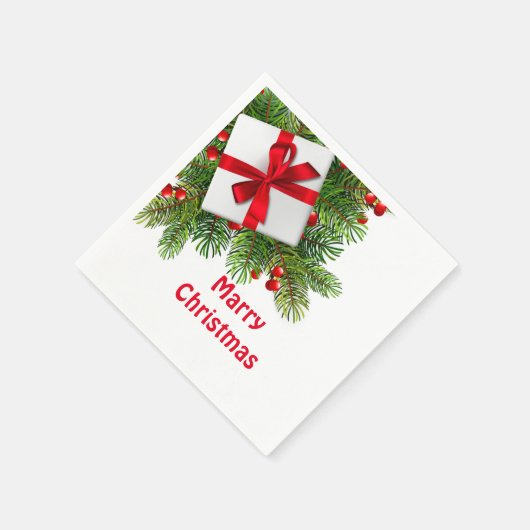 kerstbomen met wit Cadeau rood papier Servet (Hoek)