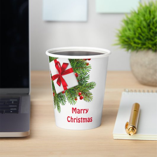 kerstbomen met wit Cadeau rood Papieren Bekers (Insitu)