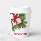 kerstbomen met wit Cadeau rood Papieren Bekers (Achterkant)