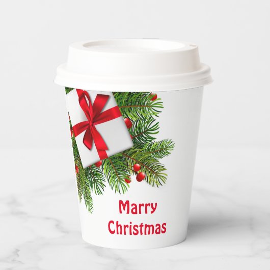 kerstbomen met wit Cadeau rood Papieren Bekers (Voorkant)
