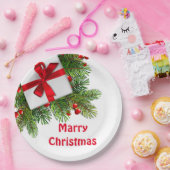 kerstbomen met wit Cadeau rood Papieren Bordje (Feest)