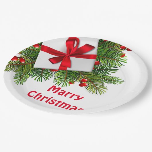 kerstbomen met wit Cadeau rood Papieren Bordje (Gekanteld)