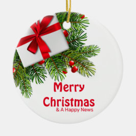 kerstbomen met witte Cadeau rode boe Keramisch Ornament