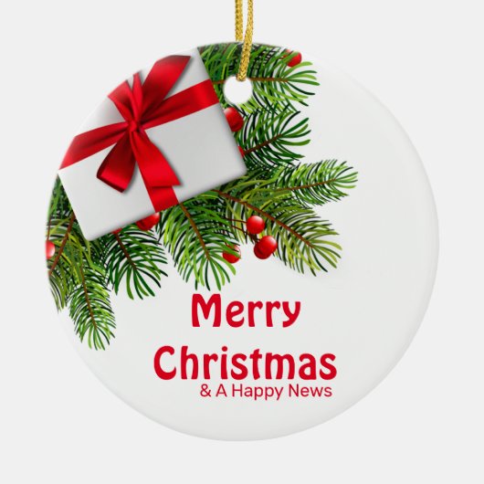 kerstbomen met witte Cadeau rode boe Keramisch Ornament (Voorkant)