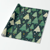 Kerstbomen Modern Sage Groen Patroon Gift Cadeaupapier (Uitgerold)