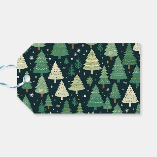 Kerstbomen Modern Sage Groen Patroon Partij Cadeaulabel (Achterkant Horizontaal)