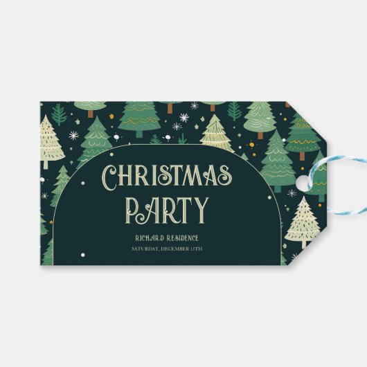 Kerstbomen Modern Sage Groen Patroon Partij Cadeaulabel (Voorkant (Horizontaal))