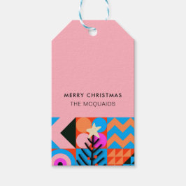 Kerstbomen Moderne Geometrische Pinks Blues Cadeaulabel