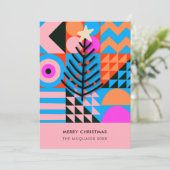 Kerstbomen Moderne Geometrische Pinks Blues Feestdagenkaart (Staand voorkant)