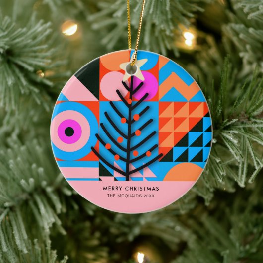Kerstbomen Moderne Geometrische Pinks Blues Keramisch Ornament (Boom)