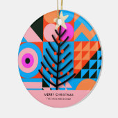 Kerstbomen Moderne Geometrische Pinks Blues Keramisch Ornament (Links)